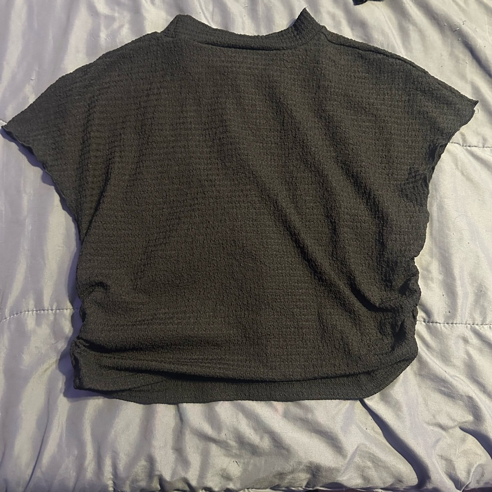 SHEIN Gray Boxy Cap Sleeve Mandarin Collar Tee